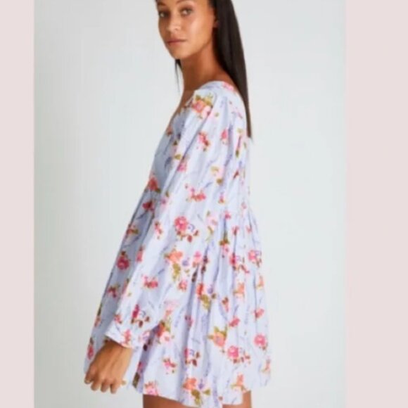 LOVESHACKFANCY Eaton Floral Blue Puff Sleeve Mini Dress Size S - Picture 2 of 14